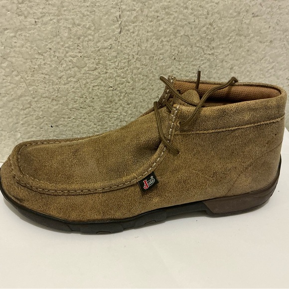 Justin Mens Driver Mocs Size 10.5 M Brown Leather Casual Lace Up Boots - Picture 2 of 9